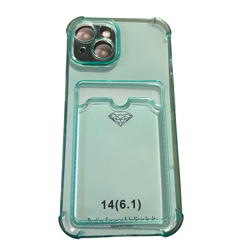 iPhone 14 (6.1) Teal‎ Green Protective Phone Case with Card Holder